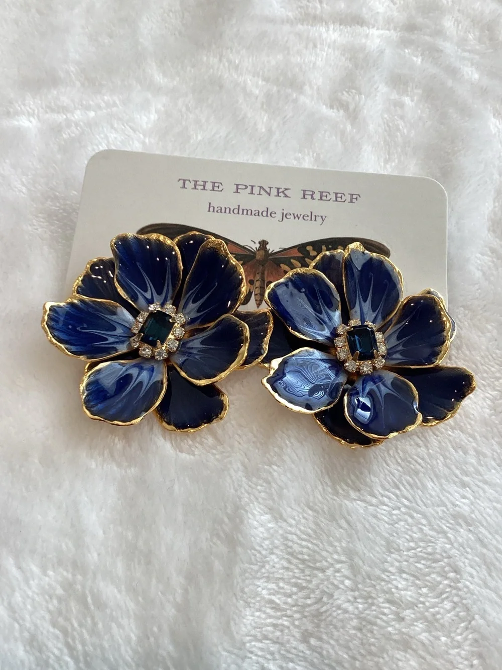 Anthropologie The Pink Reef Handpainted Earrings New Sapphire Blue